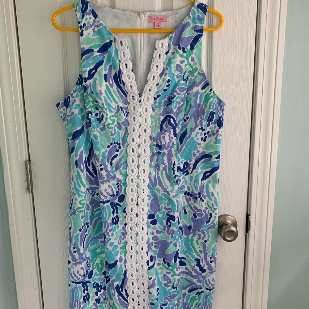 Lilly Pulitzer shift dress with lattice design